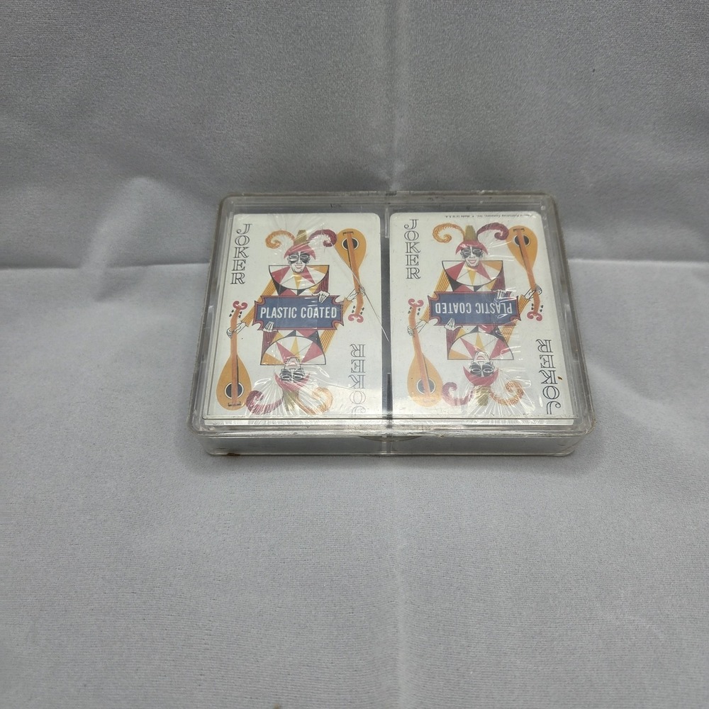 Vintage Joker Playing Cards Plastic Coated Unopened Decks in Hard Case